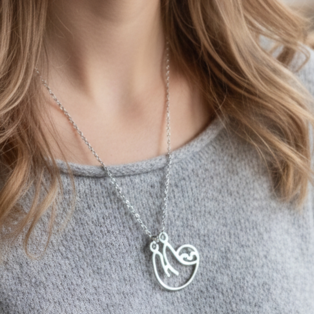 Adorable Silver Sloth Hanging Necklace